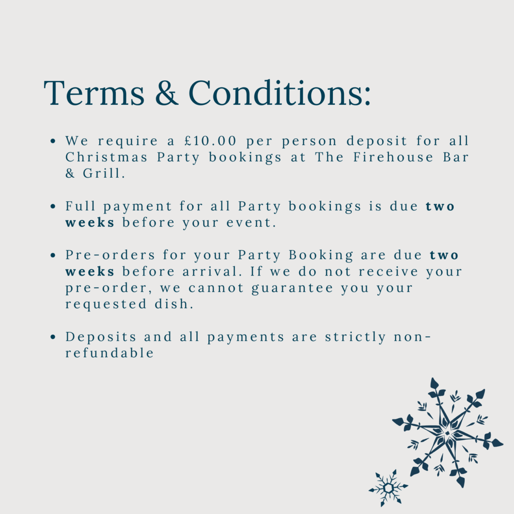 Christmas party at the Firehouse Bar & Grill Enniskillen terms and conditions