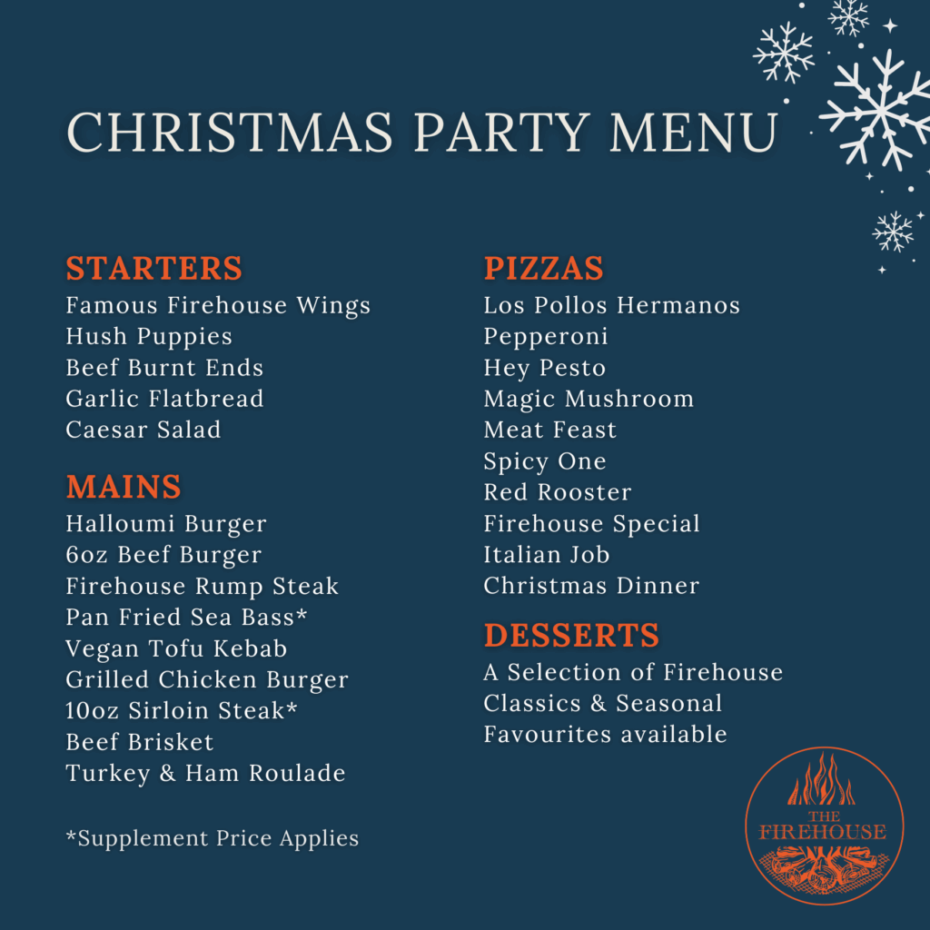 christmas party menu at The Firehouse Enniskillen