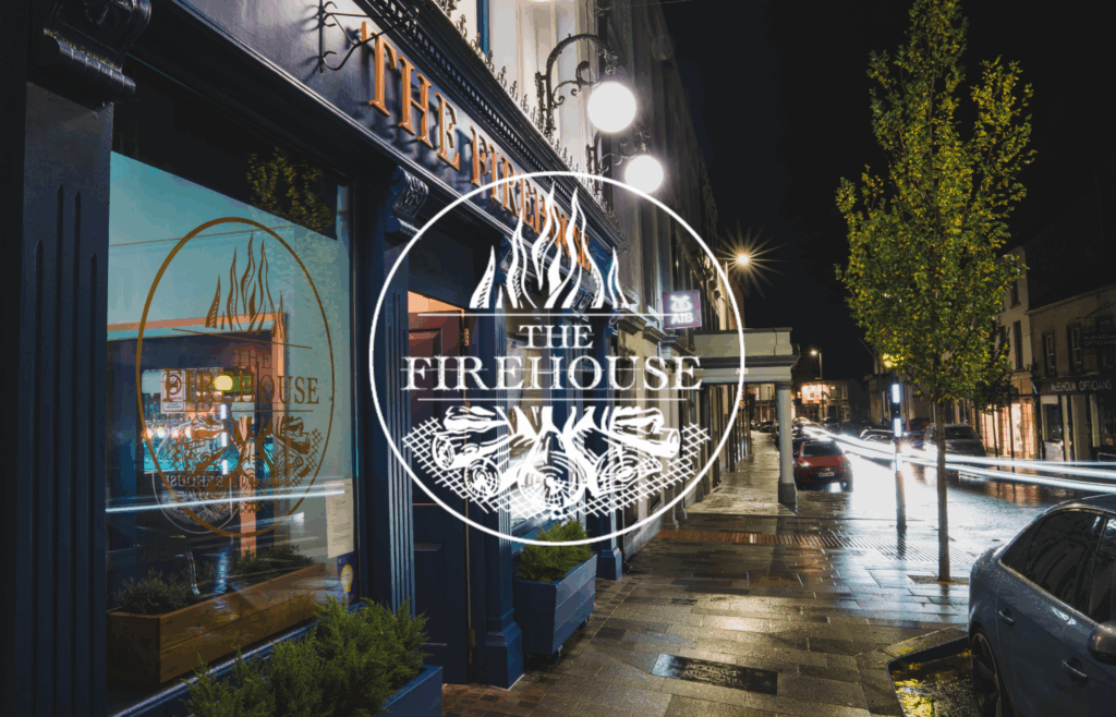 Exterior of The Firehouse Restaurant in Enniskillen at night - casual dining enniskillen