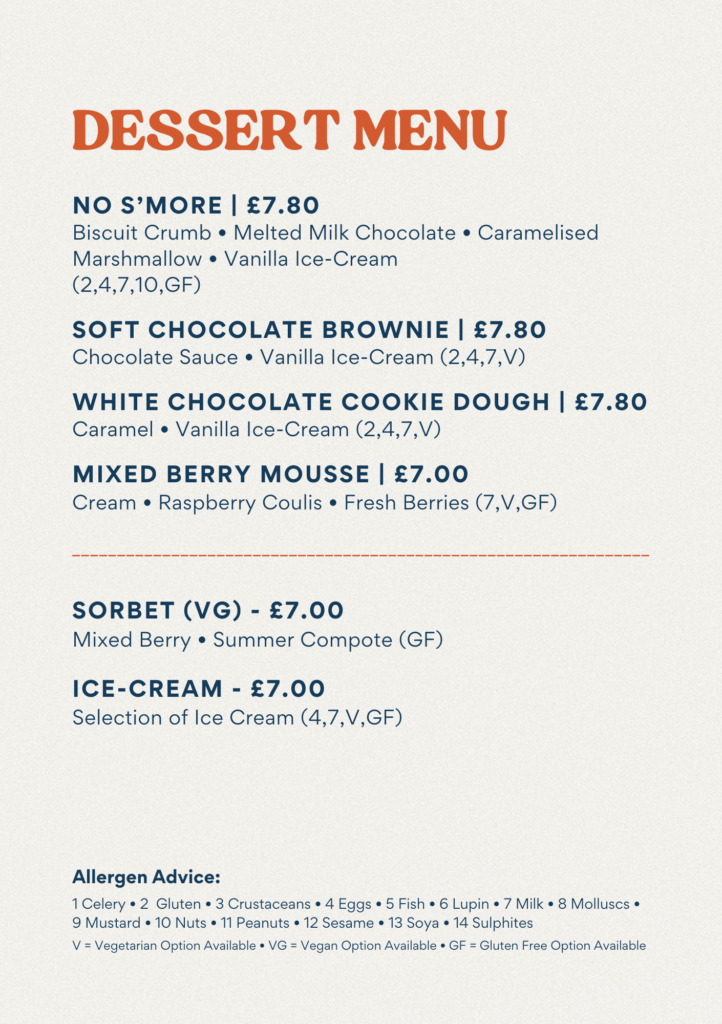 Firehouse Dessert menu