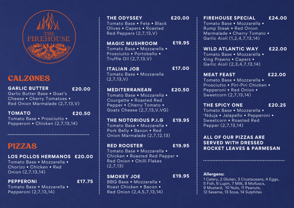 Firehouse evening menu