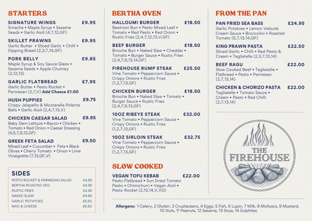 The Firehouse Enniskillen Lunch menu