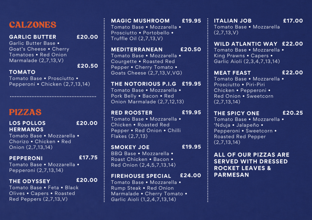 The Firehouse Enniskillen Lunch Menu